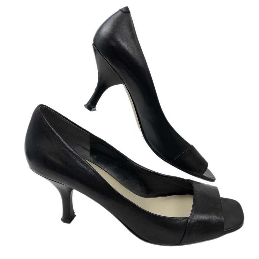 Nine West Black Tan Leather Peep Toe Heels